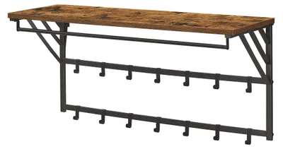 Produktbild von ACAZA Garderobe - Wandgarderobe - Industriell - Garderobe mit Haken - 14 Haken - Metall und Holz - Braun