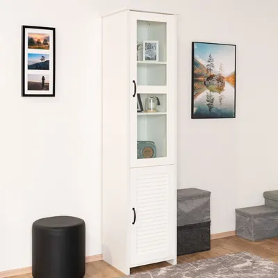 Produktbild von Vitrine Badus 12, Farbe: Weiß - 201 x 49 x 44 cm (H x B x T)