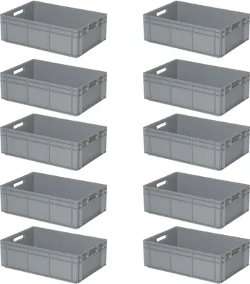 Produktbild von 10 Euroboxen mit 2 Durchfassgriffen, LxBxH 600 x 400 x 220 mm, grau