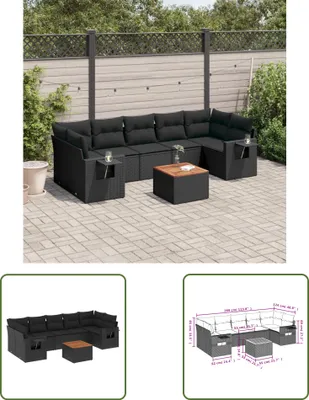 Produktbild von The Living Store 8-tlg. Garten-Sofagarnitur mit Kissen Schwarz Poly Rattan
