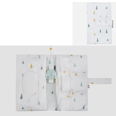 Produktbild von Kikkaboo Windeltasche Bear with me Wickeltasche, Selbstverschluss, Baumwolle weiß grün