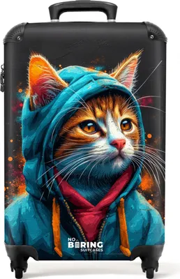 Obrázek produktu pro NoBoringSuitcases.com® Kufr Příruční zavazadlo Kufr na kolečkách Malý cestovní kufr na 4 kolečkách - Graffiti kočka s modrou vestou - Kabina Velikost < 55x40x23 cm a 55x40x20 cm - Foto kufr - Kabinový kufr - Palubní zavazadloPříruční zavazadlo Kufr 55x35x20 cm, 36L,