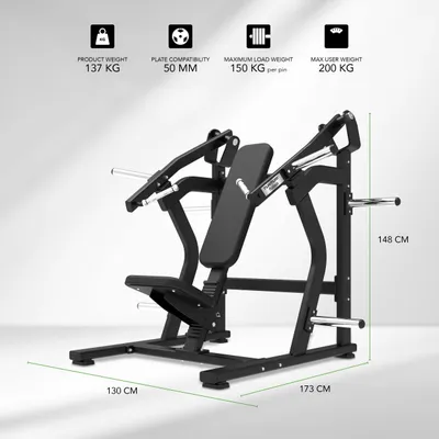 Obrázok produktu pre Tunturi Platinum Incline Chest Press - Fitness stroj na tréning hrudníka - Domáca posilňovňa zaťažená doskou - maximálna hmotnosť 200 kg - V-séria
