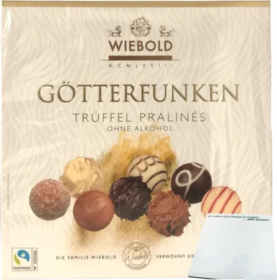 Produktbild von Wiebold Götterfunken Trüffelpralinen ohne Alkohol (200g Packung) + usy Block