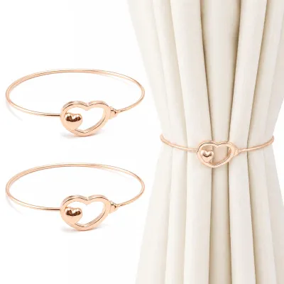 2 Herz-Gardinenhalter, Roségold, Metall, 60 mm