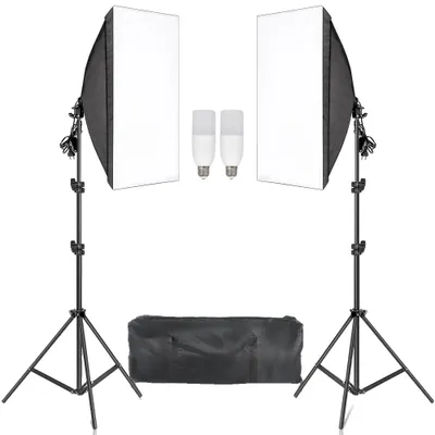 Obrázek produktu pro Fotografická sada softboxů, 50x70 cm softbox, nastavitelný světelný stojan, 40W žárovky