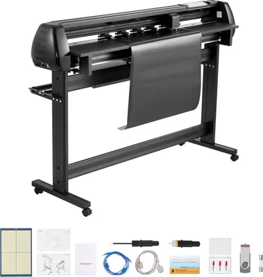 Zdjęcie produktu dla Maszyna do cięcia winylu SucceBuy z maksymalną szerokością podawania 135 cm, podwójnymi ostrzami i wyświetlaczem LED, zestaw do cięcia winylu z oprogramowaniem Signmaster, kompatybilny z Windows i macOS