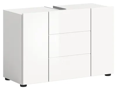 Produktbild von Waschbeckenunterschrank mit pflegeleichter MDF Front & Siphon Ausschnitt, weiß hochglanz, Breite 82 cm, furnling Vera