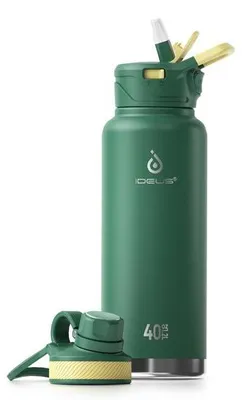 Produktbild von Isolierter Wasserflasche aus Edelstahl, 40 oz (1140 ml), doppelwandig, leckgeschützter Sportschalke mit Metallschraubverschluss (grün)