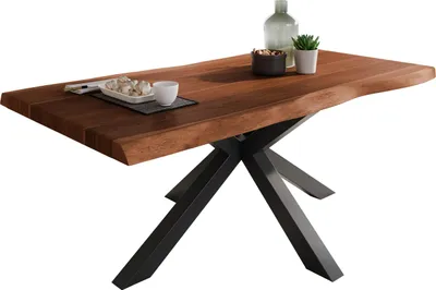 Produktbild von Esstisch Baumkante massiv Akazie Nussbaum 180 x 90 Spider-Gestell schwarz ATLAS
