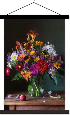 Produktbild von MuchoWow® Textilposter Farben - Blumen - Stilleben 40x60 cm mit schwarzem Rahmen - Wanddekorationen