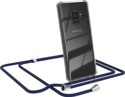 Produktbild von EAZY CASE Handykette kompatibel mit Samsung Galaxy S9, Handyhülle mit Umhängeband, Handykordel, Schutzhülle Clear, Band in Blau