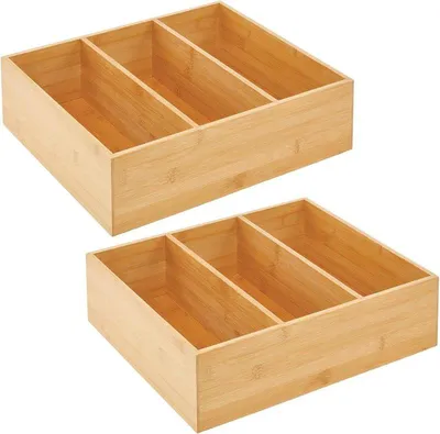 Produktbild von mDesign Organizer Teekiste Aufbewahrungsbox 3 Fächer 2er Set Bambus
