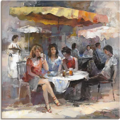 Produktbild von ARTland Leinwandbild Damen im Café II Größe: 100x100 cm