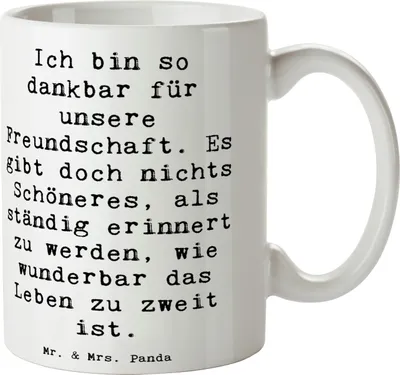 Produktbild von Mr. & Mrs. Panda Tasse Spruch Dankbarkeit für Freundschaft - Weiß - Geschenk, Stimmung, Treue, Bedruckte, haferl, schöne, Motivation, Freunde wertschätzen, wunderbare