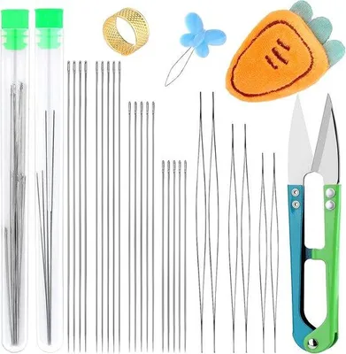Produktbild von Famanu Perlennadel-Set 29-teilig mit Schere und Fingerhut - für Hobby und Schmuck