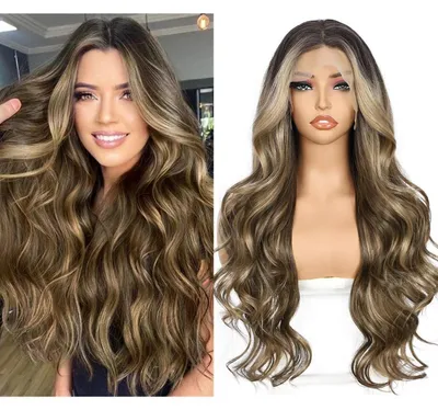 Produktbild von Synthetische Lace Front Perücke Körper Welle Ombre Braun Balayage 26 Zoll Damen