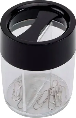 Image de Q-Connect® KF02133 Distributeur de trombones, rond - noir/transparent, Ø 58 x 72 mm hauteur