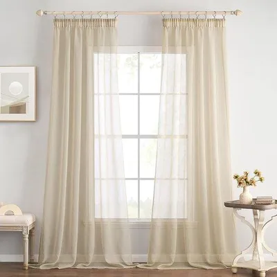 Image de Ensemble de voilages transparents beiges Azomor pour chambres et salons, 140 x 215 cm