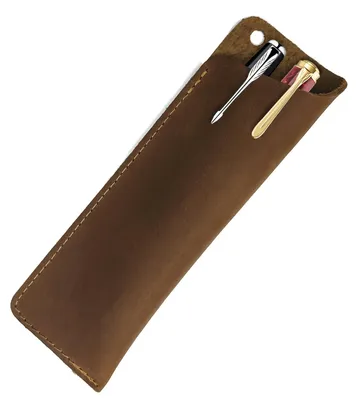Image de Étui en cuir véritable, fait main, style vintage, pour crayons et pinceaux, marron