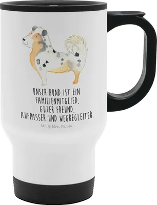 Produktbild von Mr. & Mrs. Panda Thermobecher Hund Australien Shepherd - Weiß - Geschenk, Spruch, Groß, To Go Becher, Familie, Sprüche, Camping, thermosbecher, Edelstahlbecher