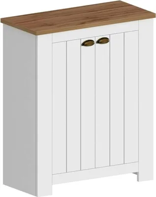 Produktbild von Schuhregal Dcittadin, platzsparendes Schuhregal mit 2 Türen, multifunktionale Eingangsgarderobe, 84x42h100 cm, Weiß und Eiche