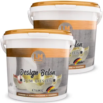 Produktbild von LM-Kreativ Design Beton 2 x 3,8 kg – feinkörnige Gieß- & Modelliermasse für dünnwandige Deko, staubarm, wetterfest & frostfest,  Germany