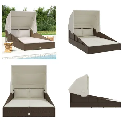 Produktbild von vidaXL Sonnenliege mit Faltdach Braun 200x114x128 cm Poly Rattan - Sonnenliege - Sonnenliegen - Sonnenbett - Tagesbett