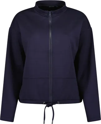 Produktbild von Blue Seven Damen Sweatjacke mit Stehkragen - Unifarbene Freizeitjacke mit Reißverschluss in Nachtblau Größe 46