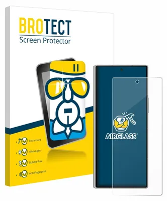 A product shot of a screen protector packaging and the screen protector itself, with marketing graphics.