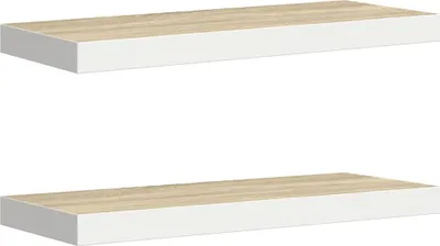 Zdjęcie produktu dla Półki Ścienne, 2 Szt., Dębowo-Białe, 60X23,5X3,8 Cm, Mdf Lumarko!