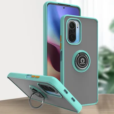 Produktbild von Xiaomi Poco F3 Hülle, Ring Halter Ständer Matte Transluzent TPU Rahmen Stoßfest Schutzhülle für Xiaomi Poco F3 Hellblau