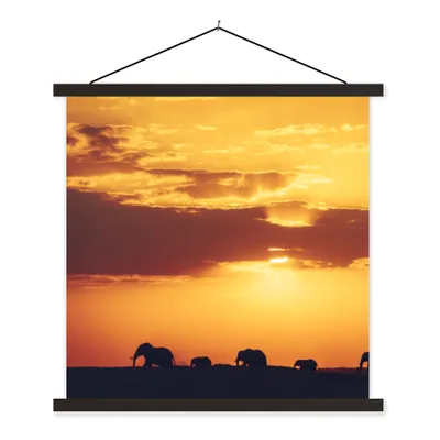 Produktbild von MuchoWow® Textilposter Elefanten - Horizont - Sonnenuntergang - Tiere 40x40 cm mit schwarzem Rahmen - Fotos