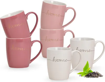 Produktbild von Schöne Kaffeetassen 6er Set einfarbig Herzen mit Spruch Home