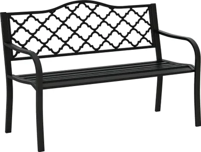 Produktbild von Outsunny Gartenbank 2-Sitzer Parkbank aus Metall Sitzbank bis 280kg Bank Schwarz