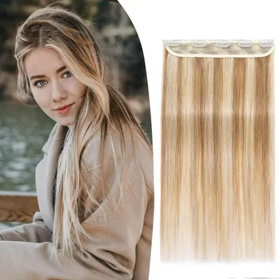 Produktbild von Clip in Extensions Echthaar Balayage 25 cm 40 g Hellbraun/Lichtblond Remy 5 Clips