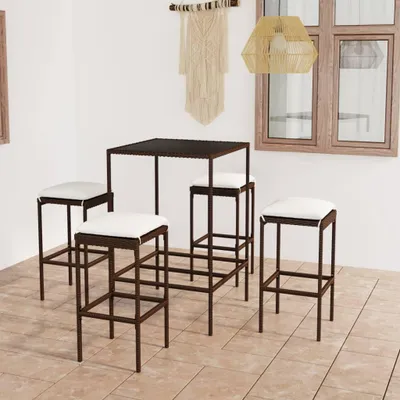 Obrázok produktu pre vidaXL 5-dielny záhradný barový set s vankúšmi Poly ratan Brown