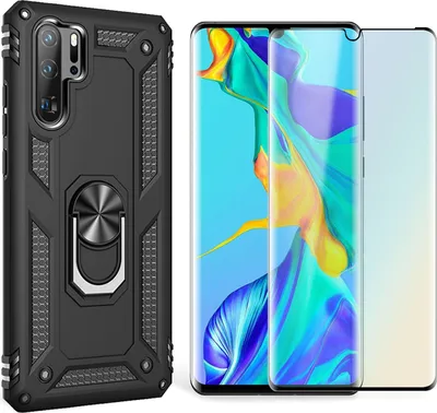 Immagine prodotto di NALIA Anello custodia del telefono cellulare per Huawei P30 Pro, custodia cover display protezione vetro nero