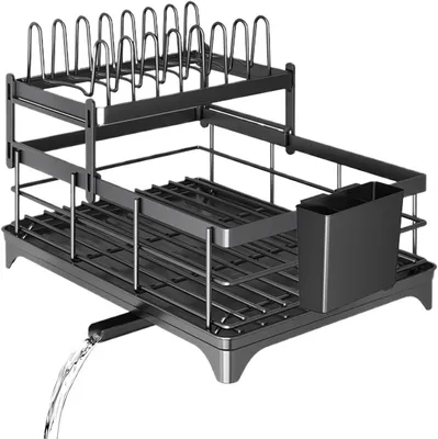 Zdjęcie produktu dla Afdruiprek Kuchenne - Półka na talerze i sztućce - Organizer do kuchni - Dwupoziomowy - 39 x 28 cm - Czarny