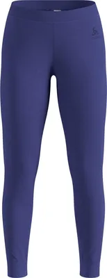 Dunkelblaue eng anliegende Odlo Natural Merino 200 Base Layer Tights mit elastischem Bund und kleinem Logo am linken Oberschenkel