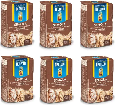 Produktbild von 6x De Cecco Semola di Grano Duro Integrale Vollkorn Hartweizengrieß 1Kg ideal für Pasta und Brot