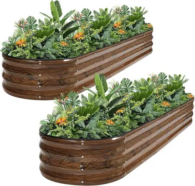 Produktbild von Hochbeet-Set aus verzinktem Metall, 240 x 60 x 30 cm, Outdoor-Pflanzkasten mit Sicherheitskante und Handschuhen für Gemüse, Obst, Blumen, Getreide, 2 Stück