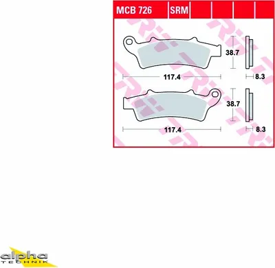 Produktbild von TRW Bremsbelagsatz MCB726SRM Atlantic 125 SP X-Town 125 i.e. W1 Looxor 125 P2A Madison 250 M54
