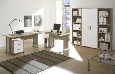 Produktbild von Büromöbel Office Line 5 teiliges Komplett- Set  in Eiche Sonoma und Weiß