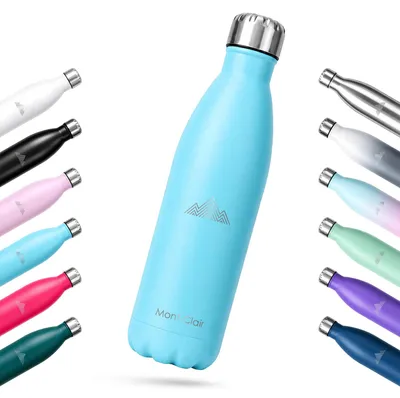 Edelstahl Wasserflasche 1L, vakuumisoliert, auslaufsicher, hellblau