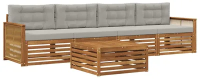 Image de vidaXL Ensemble de canapés d'extérieur avec coussins 5 pièces Naturel et gris clair