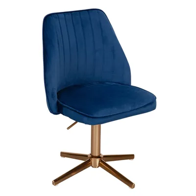 Produktbild von Schreibtischstuhl Dunkelblau Samt Design Drehstuhl mit Lehne, Schalenstuhl 120 kg Höhenverstellbar, Arbeitsstuhl ohne Rollen, Stuhl Schreibtisch Home-Office Drehbar