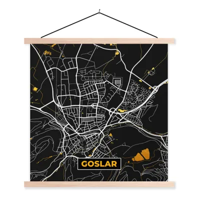 Produktbild von MuchoWow® Textilposter Schwarz und Gold - Stadtplan - Goslar - Deutschland - Karte 120x120 cm mit holzfarbenen Rahmen - Textil-Poster