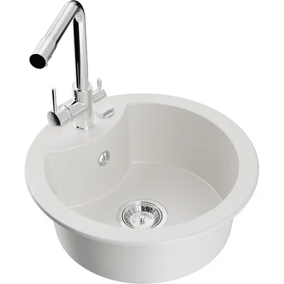 Obrázek produktu pro Mexen Diego 1-miskový granitový dřez s kuchyňskou baterií Duero, Bílá - 6512-20-671600-00