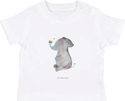Produktbild von Mr. & Mrs. Panda  T-Shirt Elefant Biene 12. - 18. Monat - Weiß - Geschenk, Liebe, Hochzeitsgeschenk, Babyshirt, Liebesspruch, Jahrestag, Baby Shirt, Kinder, Top